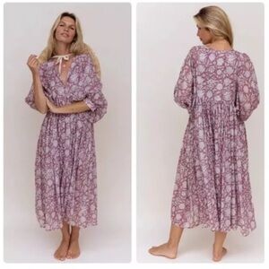 Daughters of India Kyra Mini Dress in Musk Floral Pink Size Medium Boho Cotton